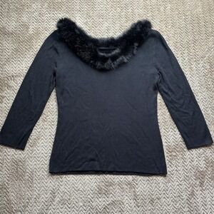 Spenser Jeremy Black Silk Fur Accent Top Medium Goth Chic High End
